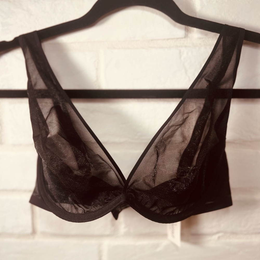 NWT Soma Sheer Shape Unlined Underwire Plunge Bra 32 DD Black #0396